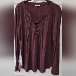 Maurices Lace-Up Ribbed Long Sleeve Top